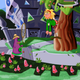 A Day Of The Tentacle Remastered screenshot, with Laverne dangling from a tree, confronted by a purple tentacle with a butterfly net.